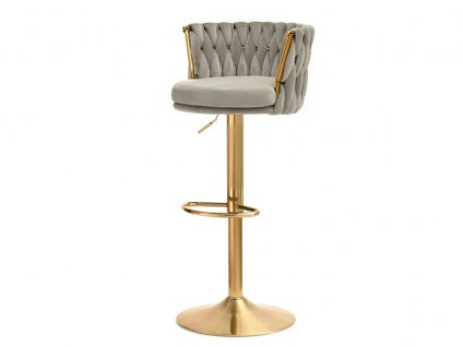 Dizajnová barová otočná stolička EMILY béžová so zlatou nohou