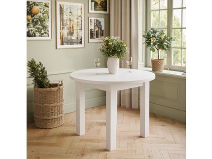 okrúhly jedalensky stôl biely + biele nohy