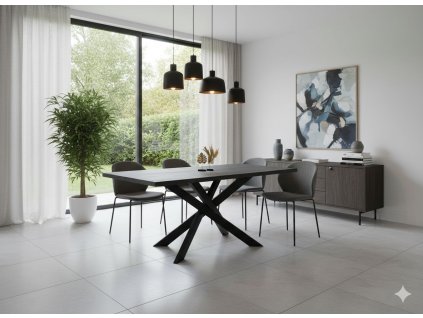 Jedálenský stôl DIAMOND dub halifax čierny / čierna 180 cm