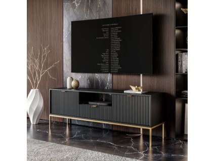TV stolík CORA čierna matná + zlatá podnož
