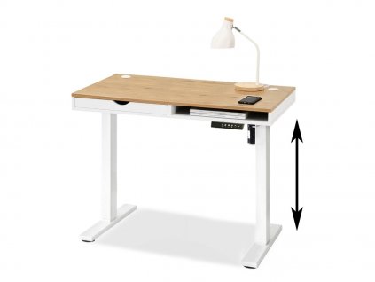 ergonomiczne biurko z podnoszonym blatem i szuflada otso 100 dab bialy 1 x1200
