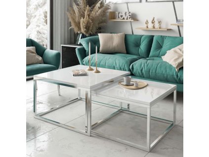 Konferenčný stolík Yoshi 2 v 1 biely + chrómová podnož