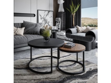 Okrúhly konferenčný stolík CIRA  2 v 1 čierna + dub