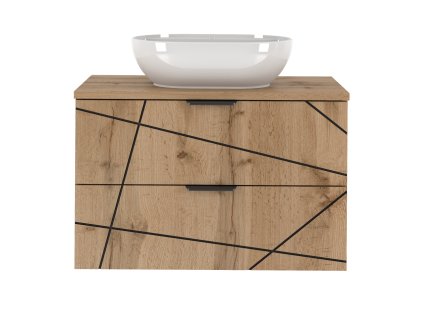 Závesná skrinka BELL dub wotan 80 cm s voľne položeným umývadlom