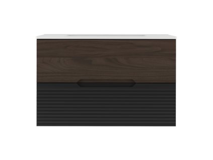 Závesná skrinka DAVIAN 80 cm čierna matná - orech