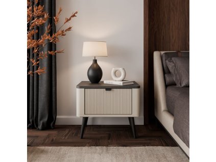 Nočný stolík NICOLA kašmír + sivý kameň