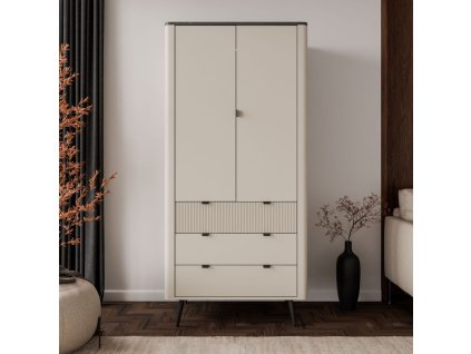 Vysoká komoda NICOLA 90 cm kašmír + sivý kameň
