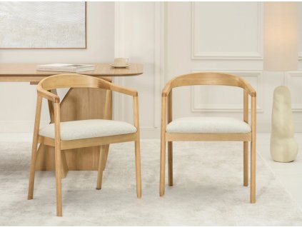 Dizajnová jedálenská stolička WESTON svetlobéžová + prírodný dub