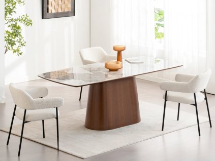 jedálenský Mramorový keramický stôl JAMIE 200cm béžová + orech