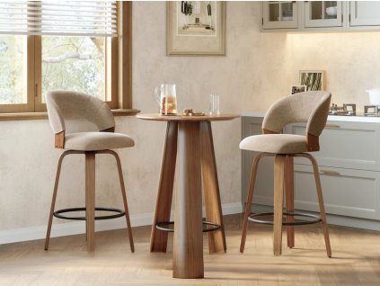 Otočná barová stolička FLEUR tmavobéžová + orech