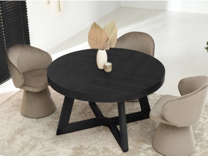 Moderný okrúhly rozkladací stôl OLGA čierny