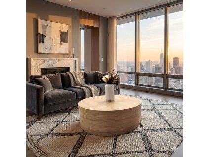 Okrúhly konferenčný stolík PERON 80 cm dubová dyha