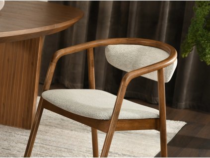 Dizajnová drevená jedálenská stolička DARIA orech + béžová