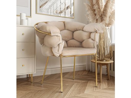 Dizajnová stolička NORA béžová  + zlaté nohy