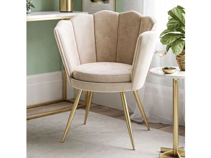 Dizajnová čalúnená stolička KATIA béžová velur + zlatá
