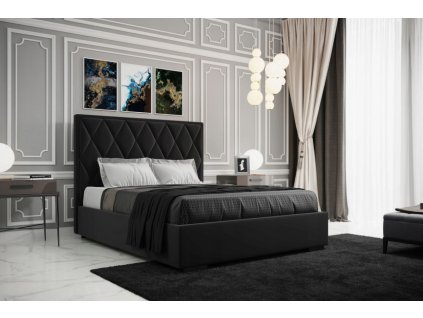 Čalúnená manželská posteľ ALEXA 200x200 s roštom čierna zamatová látka