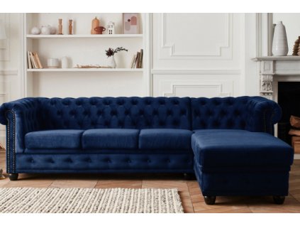 Rohová sedačka CHESTERFIELD DIOR pravá - ľava 255 x 160 cm šedá