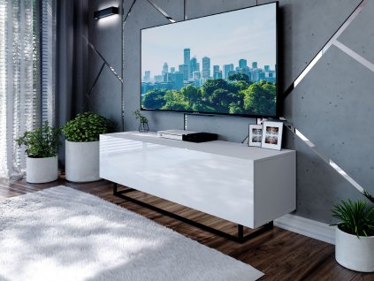 TV stolík CARO biela čierny podstavec 150 cm