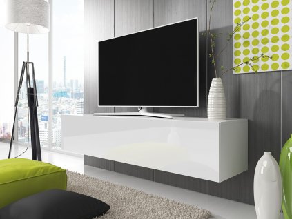 Závesná TV skrinka BRIGE, 150 cm, biela lesklá