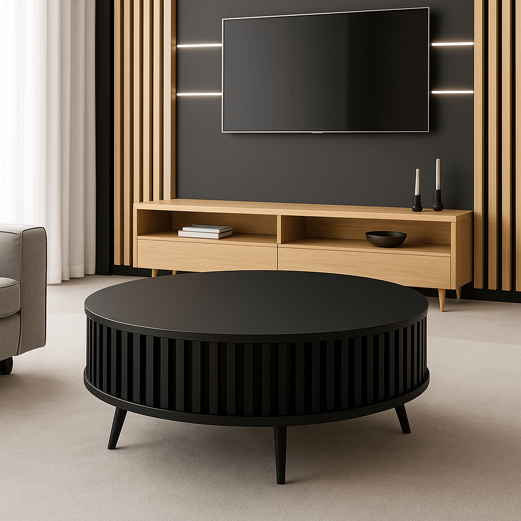 CatN Okrúhly konferenčný stolík ELIOT s lamelami čierna