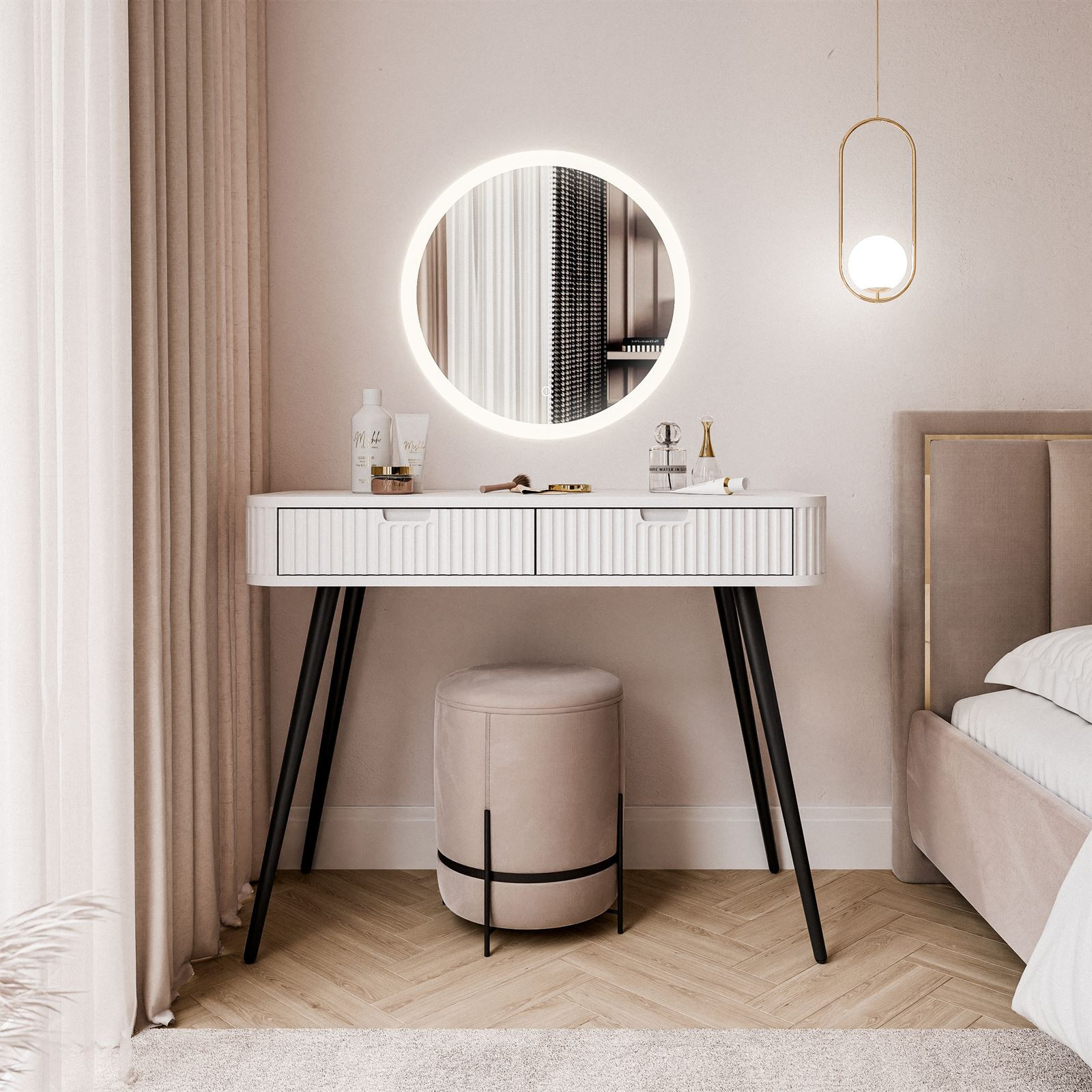 Fotografia produktu: Toaletný stolík CORA II biely + led zrkadlo