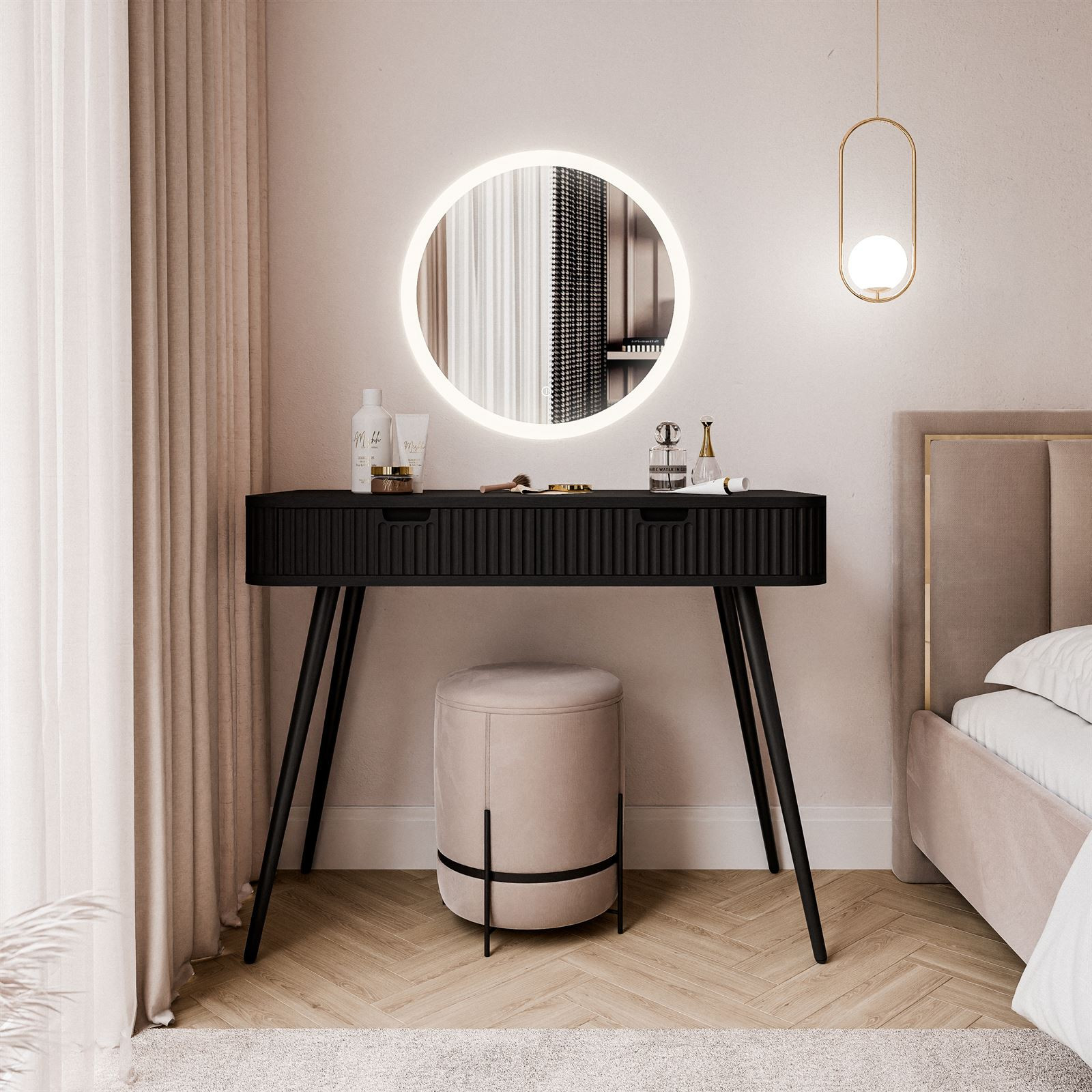 Fotografia produktu: Toaletný stolík CORA II čierny + led zrkadlo