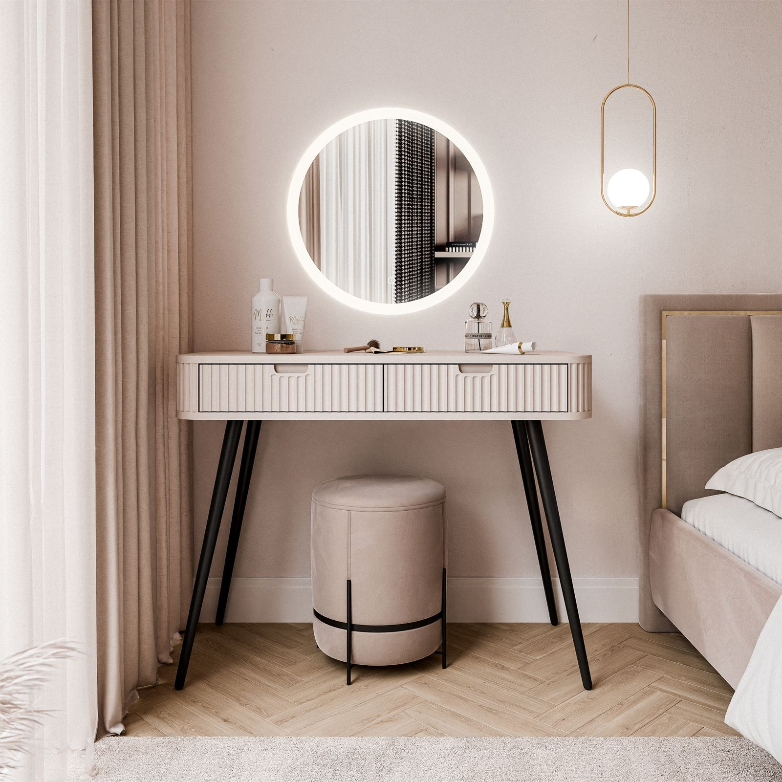 Fotografia produktu: Toaletný stolík CORA II kašmír + led zrkadlo