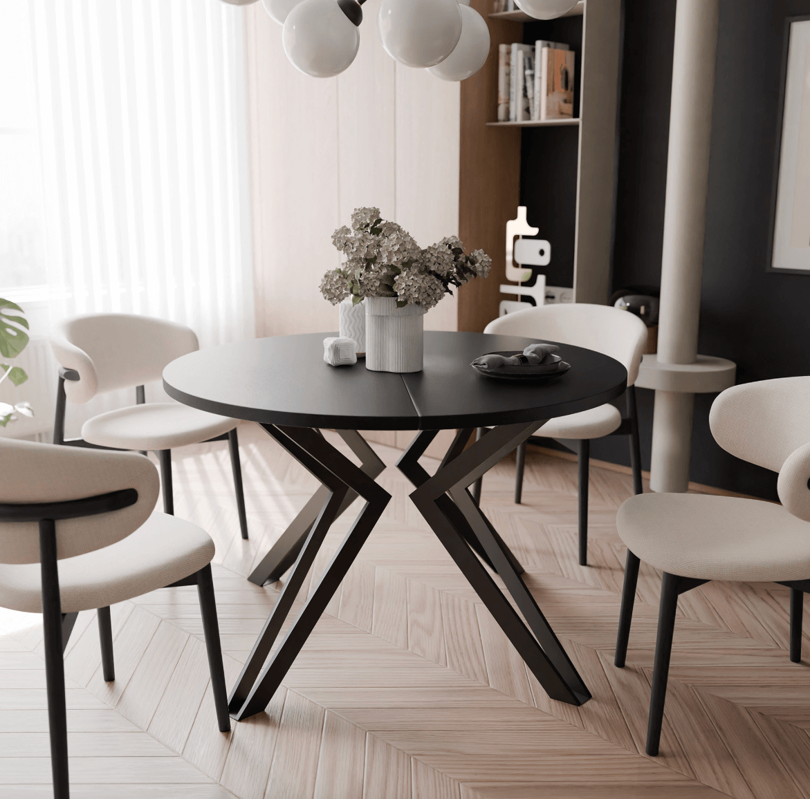 CatN Okrúhly rozkladací jedálenský stôl KODY 100-120cm čierna matná