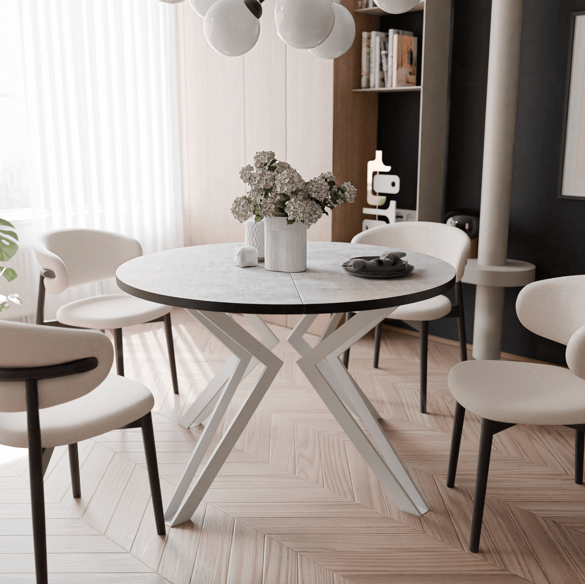 CatN Okrúhly rozkladací jedálenský stôl KODY 100-120cm šedý betón