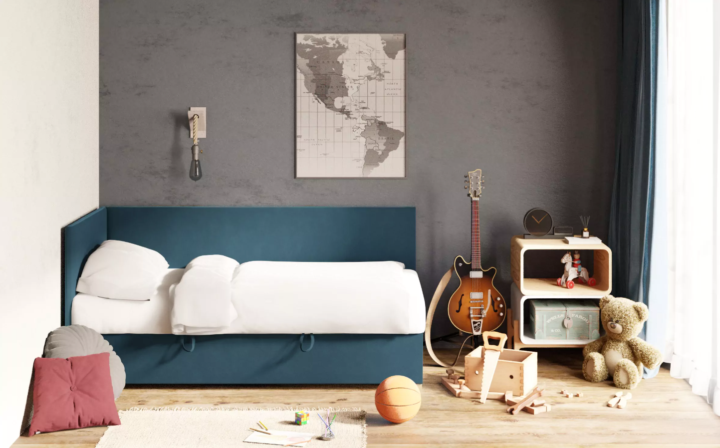 CatN Detská čalúnená posteľ s úložným priestorom BRYCE 90 x 200