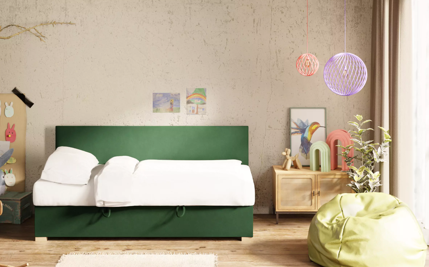 CatN Čalúnená detská posteľ s úložným priestorom CALLAN 90 x 200