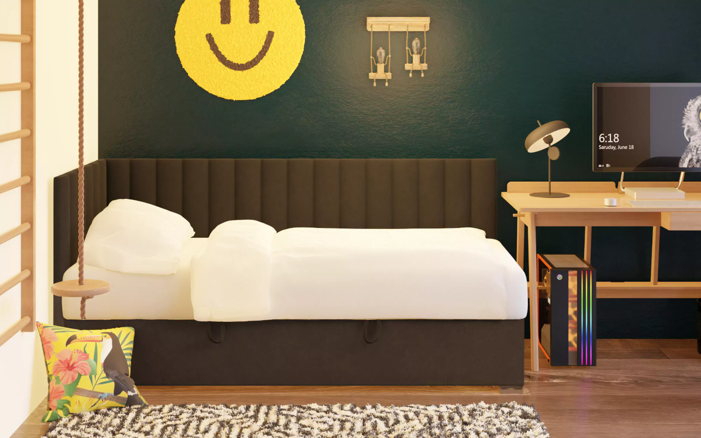 CatN Čalúnená detská posteľ s úložným priestorom DAYTON 90 x 200