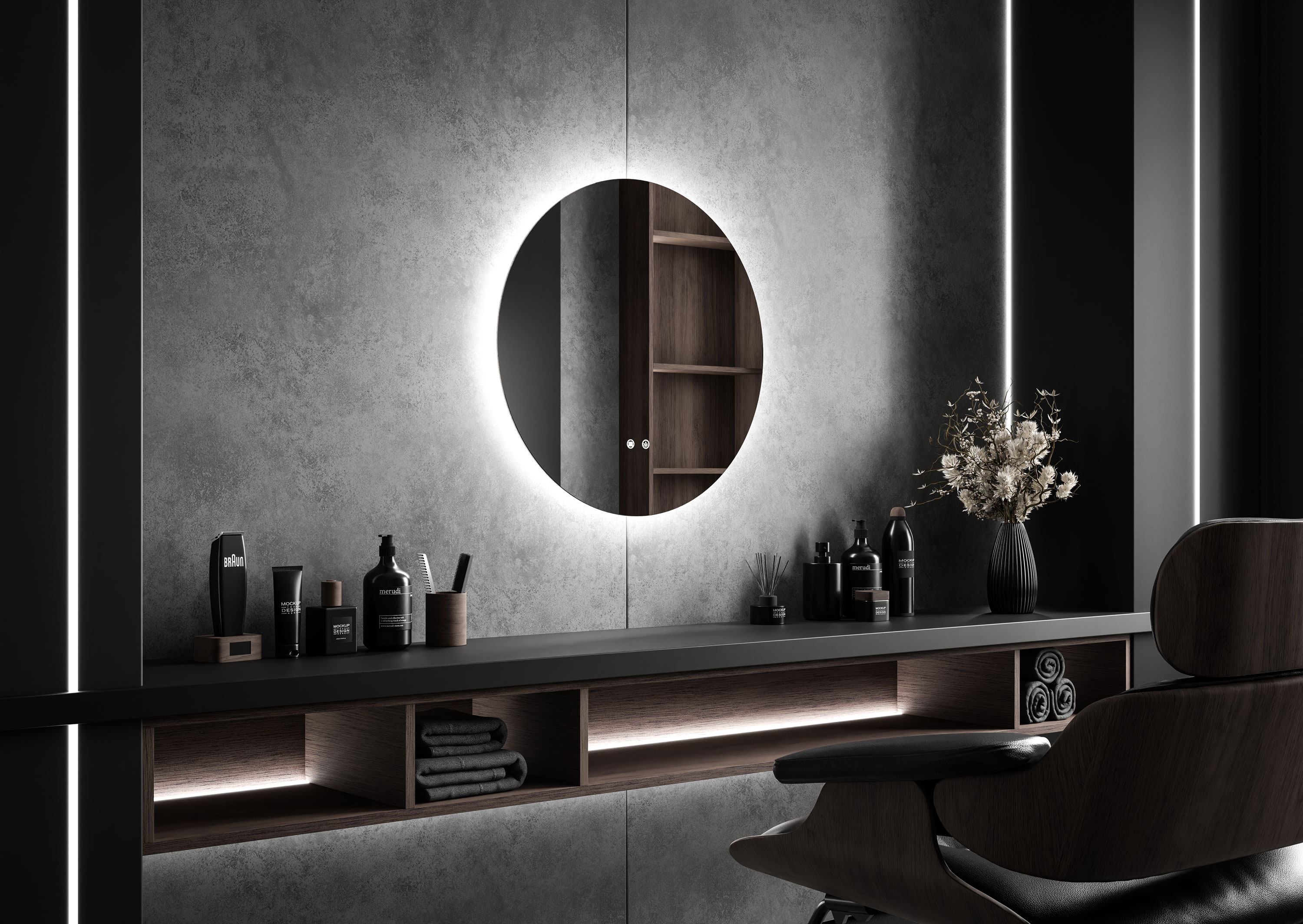 Fotografia produktu: Okrúhle závesné led zrkadlo CALI 60 cm