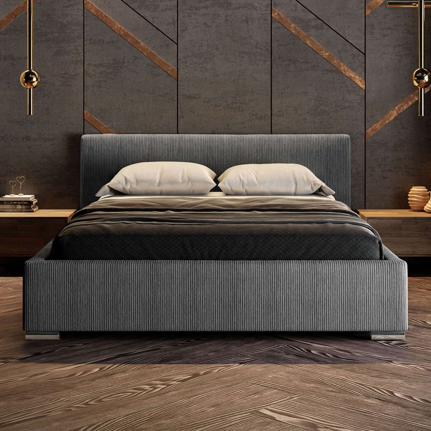 Čalúnená  manželská posteľ ADRIANA s úložným priestorom 180x200  tmavo šedá