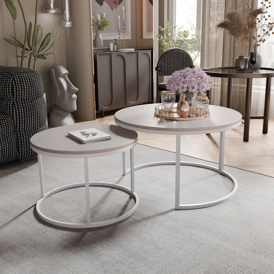CatN Okrúhly konferenčný stolík CIRA 2v1 kašmír + biely podstavec Rozmer stolíka: 80 cm / 60 cm