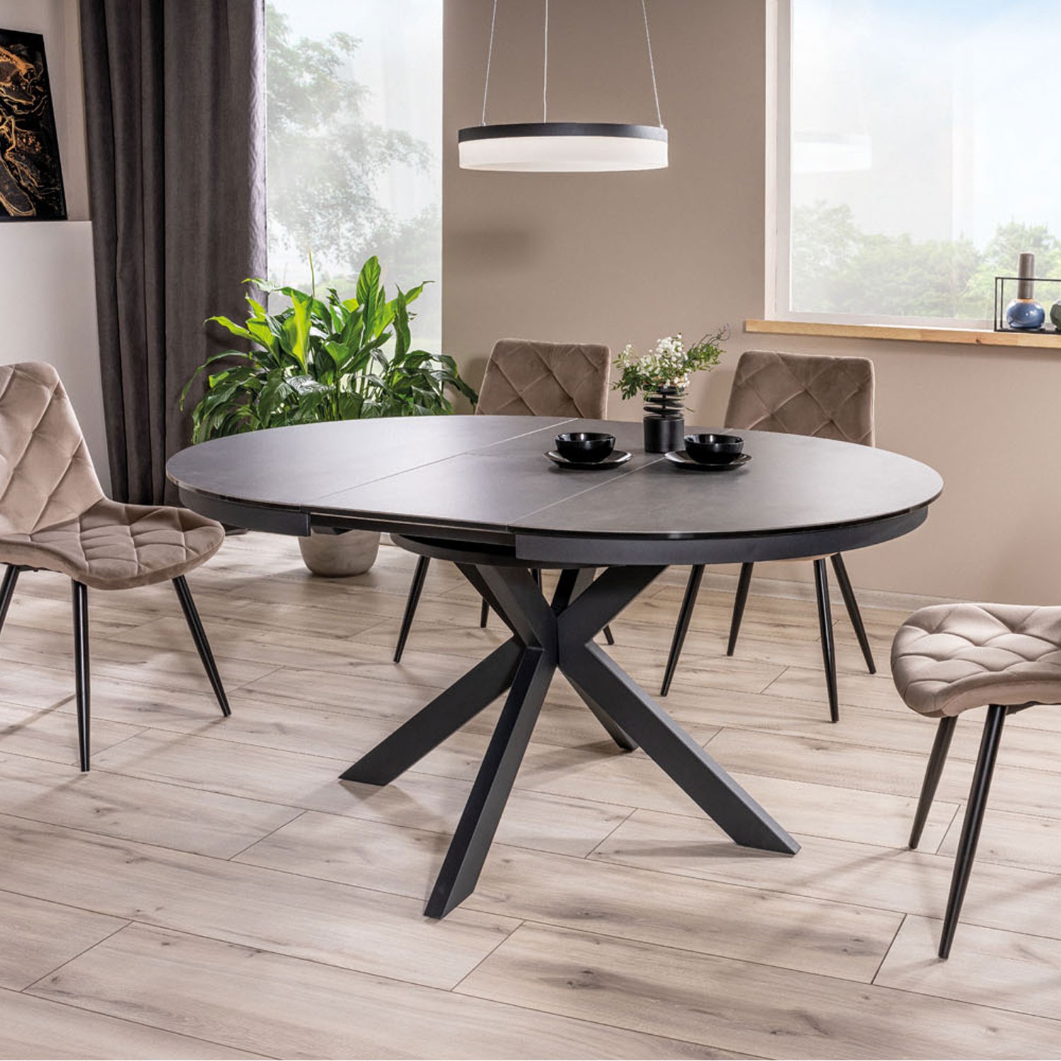 CatN Okrúhly rozkladací jedálensky stôl DION 120 - 160 cm tmavo sivý mramor