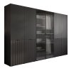 Šatníková skriňa ALISIA II čierna + sklo 312 x 200 cm