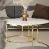 Luxusný konferenčný stolík PERU 2 v 1 Biely mramor + zlatý podstavec