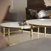Luxusný konferenčný stolík PERU 2 v 1 Biely mramor + zlatý podstavec
