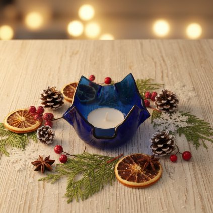 Svícen z láhve od vína modrý Ryzlink