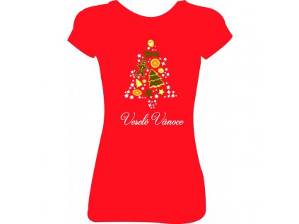 Dámské tričko  'Veselé Vánoce - stromeček' (Barva trika bílá (00), Barva potisku černá, Velikost XS)