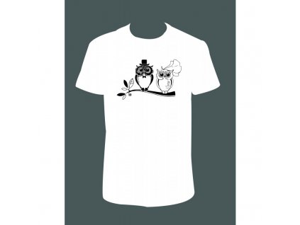 Pánské tričko 'Svatební sova' (Barva trika bílá (00), Barva potisku černá, Velikost XS)
