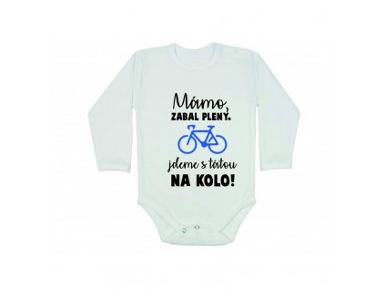Dětské body 'Mámo, zabal pleny, jdeme s tátou na kolo!' (Barva potisku nebeská modrá, Dětská velikost 50-56/0-2 měsíce)