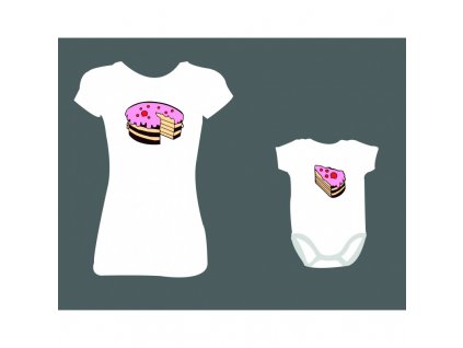 Rodinné/dámské tričko + Body 'Dort' (Barva trika bílá (00), Velikost XS, Dětská velikost 50-56/0-2 měsíce)