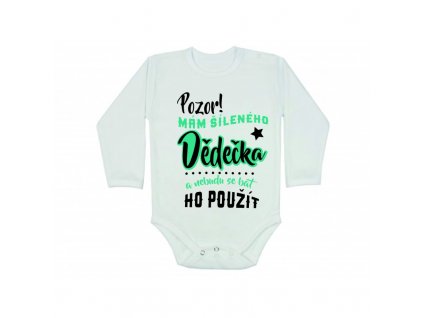 Dětské body 'Pozor! Mám šíleného DĚDEČKA' (Barva potisku nebeská modrá, Dětská velikost 50-56/0-2 měsíce)