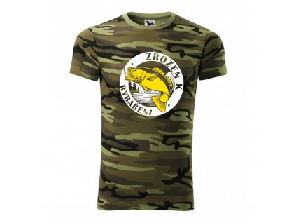 Pánské tričko 'Zrozen k rybaření' (Barva Camouflage, Velikost XS)