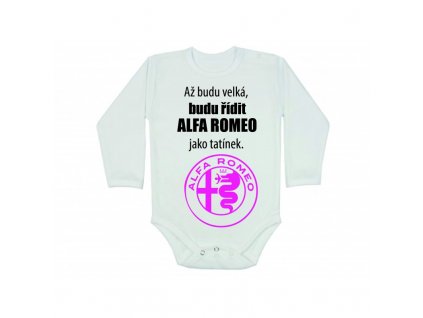 Dětské body 'Až budu velká, budu řídit ALFA ROMEO, jako tatínek' (Barva potisku červená, Dětská velikost 50-56/0-2 měsíce)