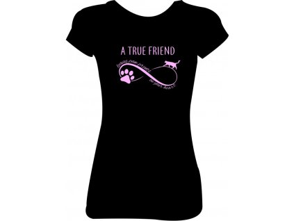 Dámské tričko 'A true friend_cat' (Barva trika bílá (00), Barva potisku černá, Velikost XS)