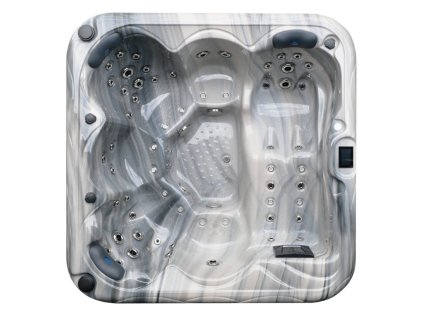 Vírivka Panama – pohľad zhora na rozloženie sedadiel a lehátka, priestranná vaňa.