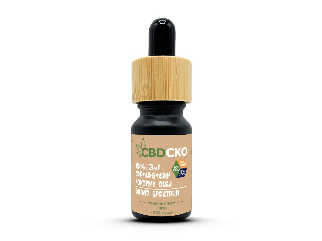Konopný olej 3v1, 5% CBD + 5% CBG + 5% CBN broad spectrum 15%, 10ml